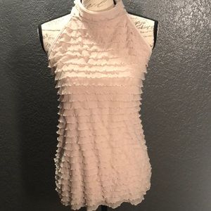 🌹Sleeveless Med ruffled tier Cream Halter Blouse